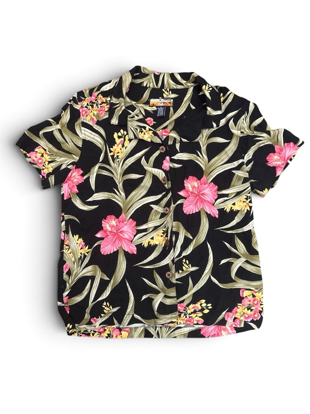 Havana Jack’s Cafe Short Sleeve Tropical Floral Button Up Shirt Beach Casual Top